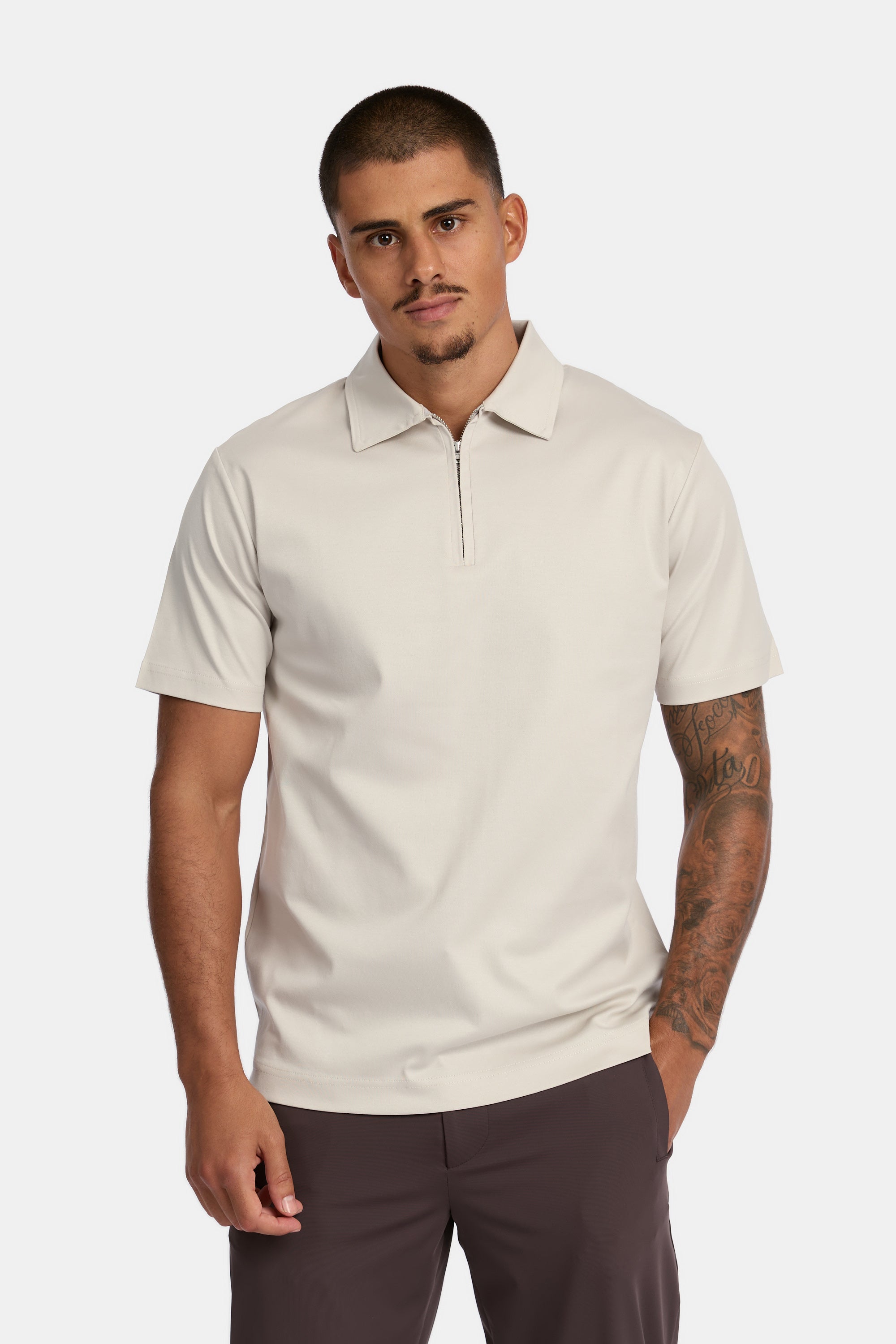 Pearl Grey Polo Half-Zip