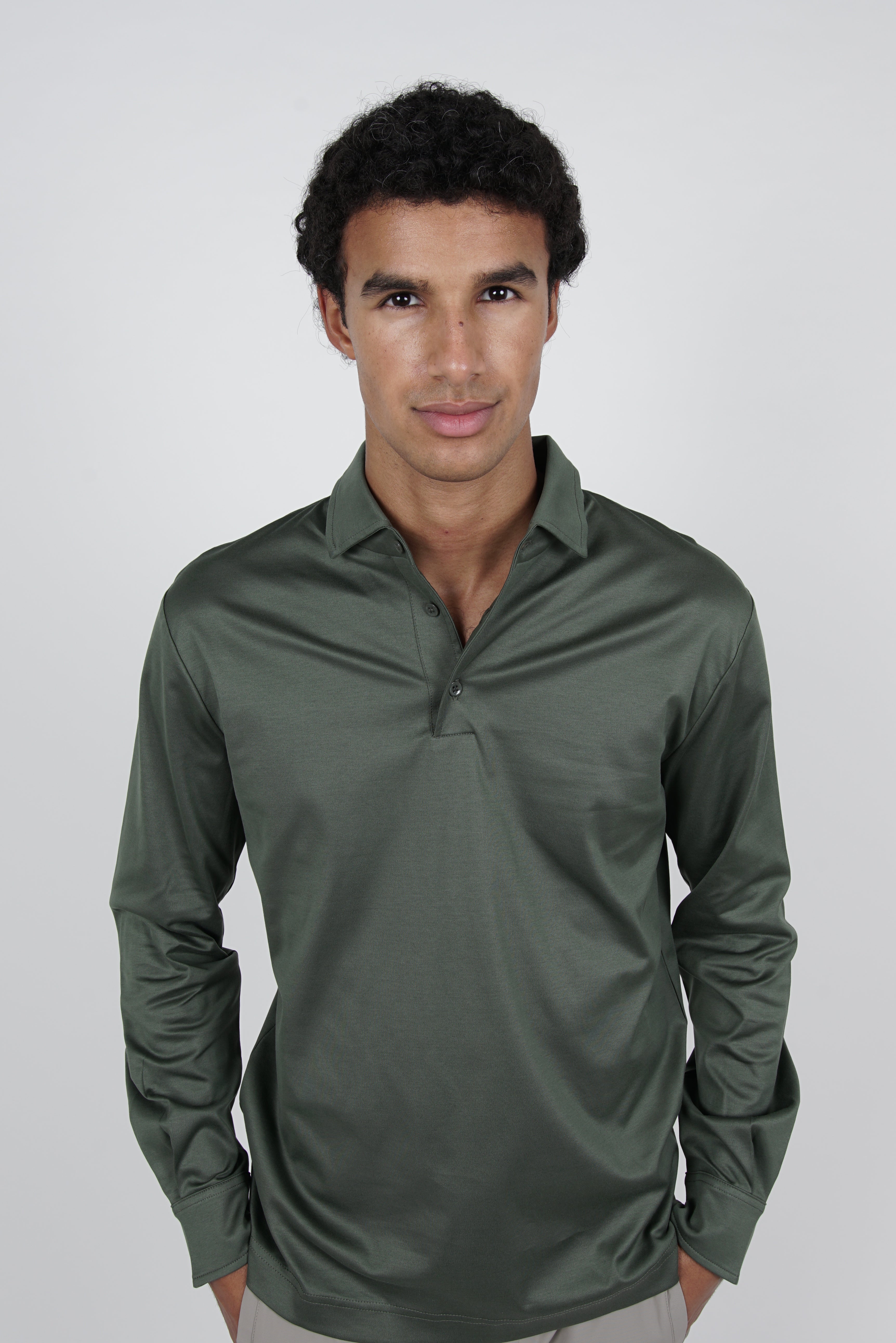 Army Green Longsleeve Polo
