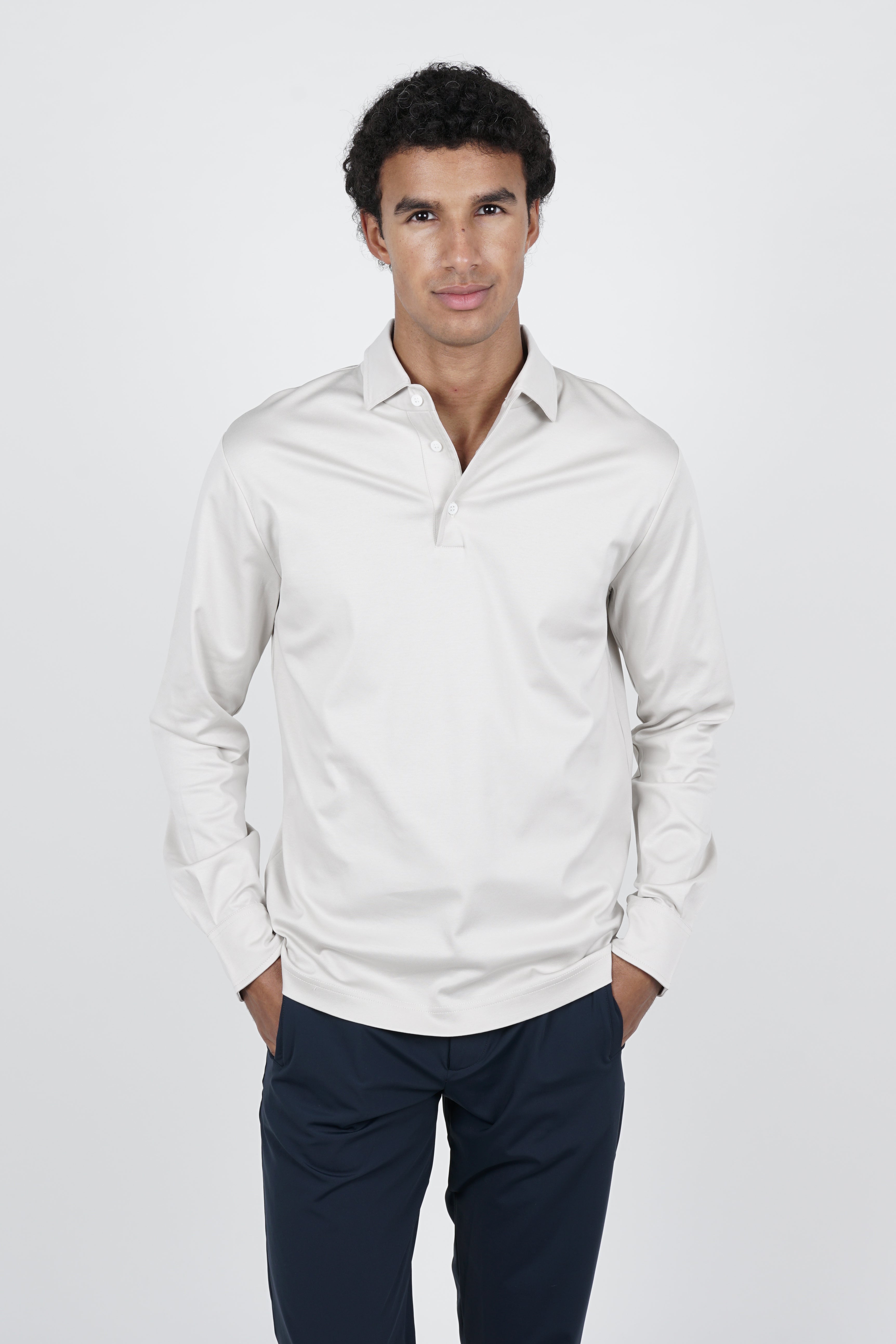 Pearl Grey Longsleeve Polo