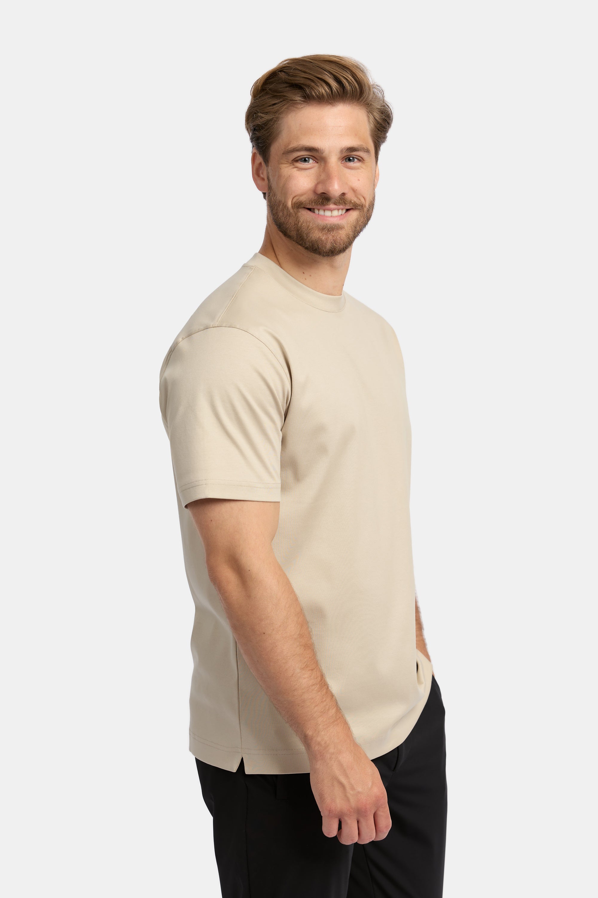 Champagne goud/ gebroken wit T-shirt van Supima katoen, half body