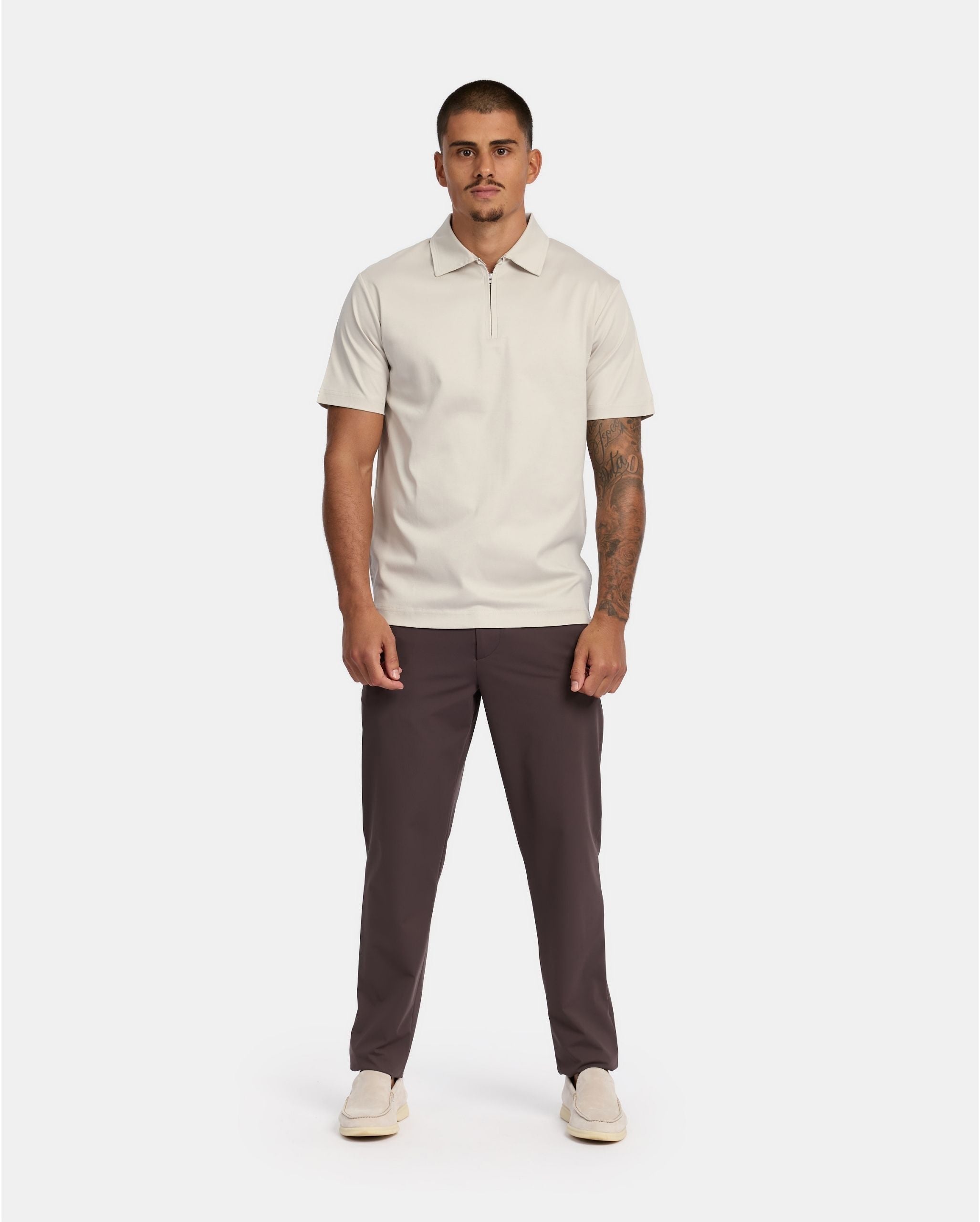Pearl Grey Polo Half-Zip