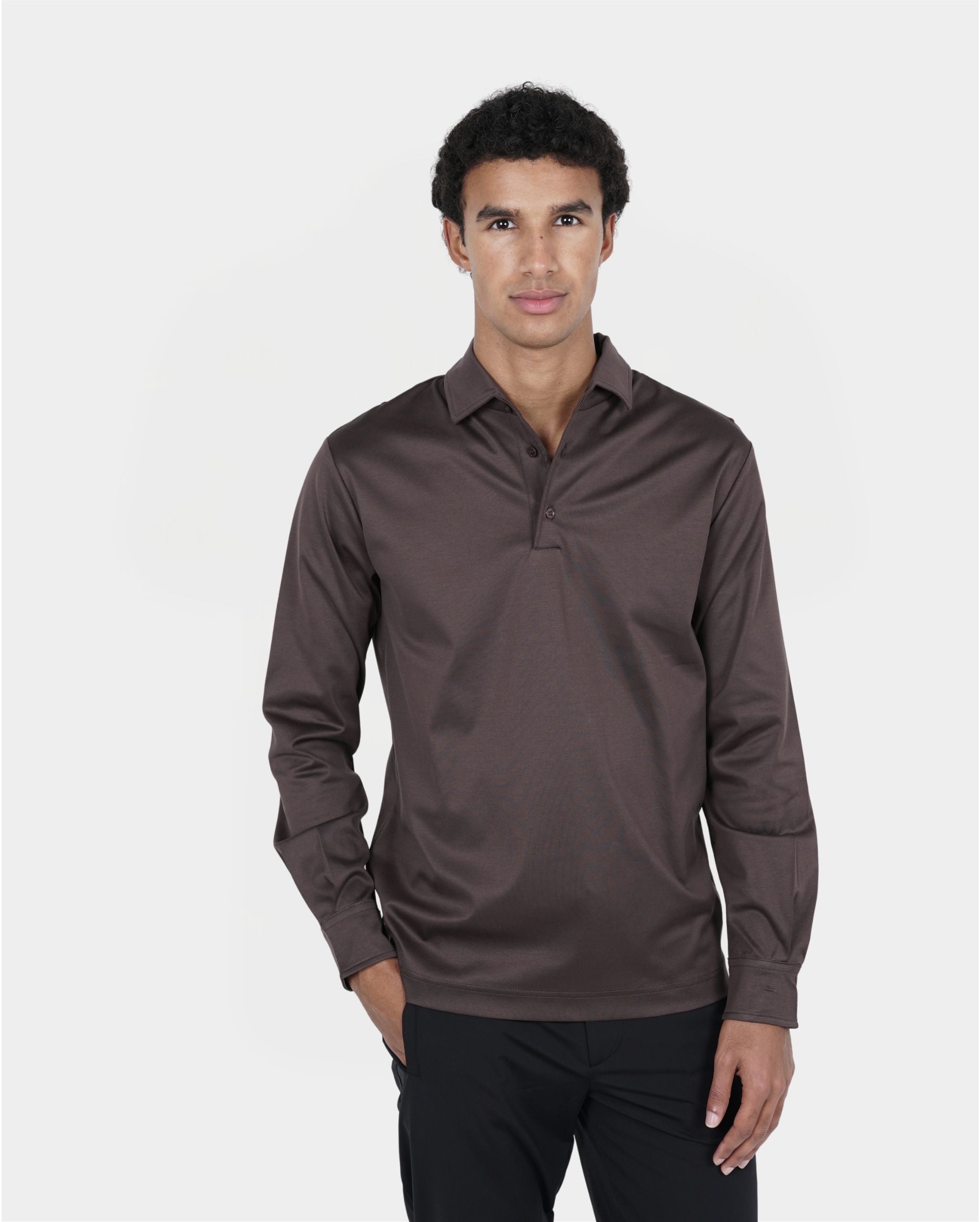 EBANO BROWN LONG SLEEVE POLO