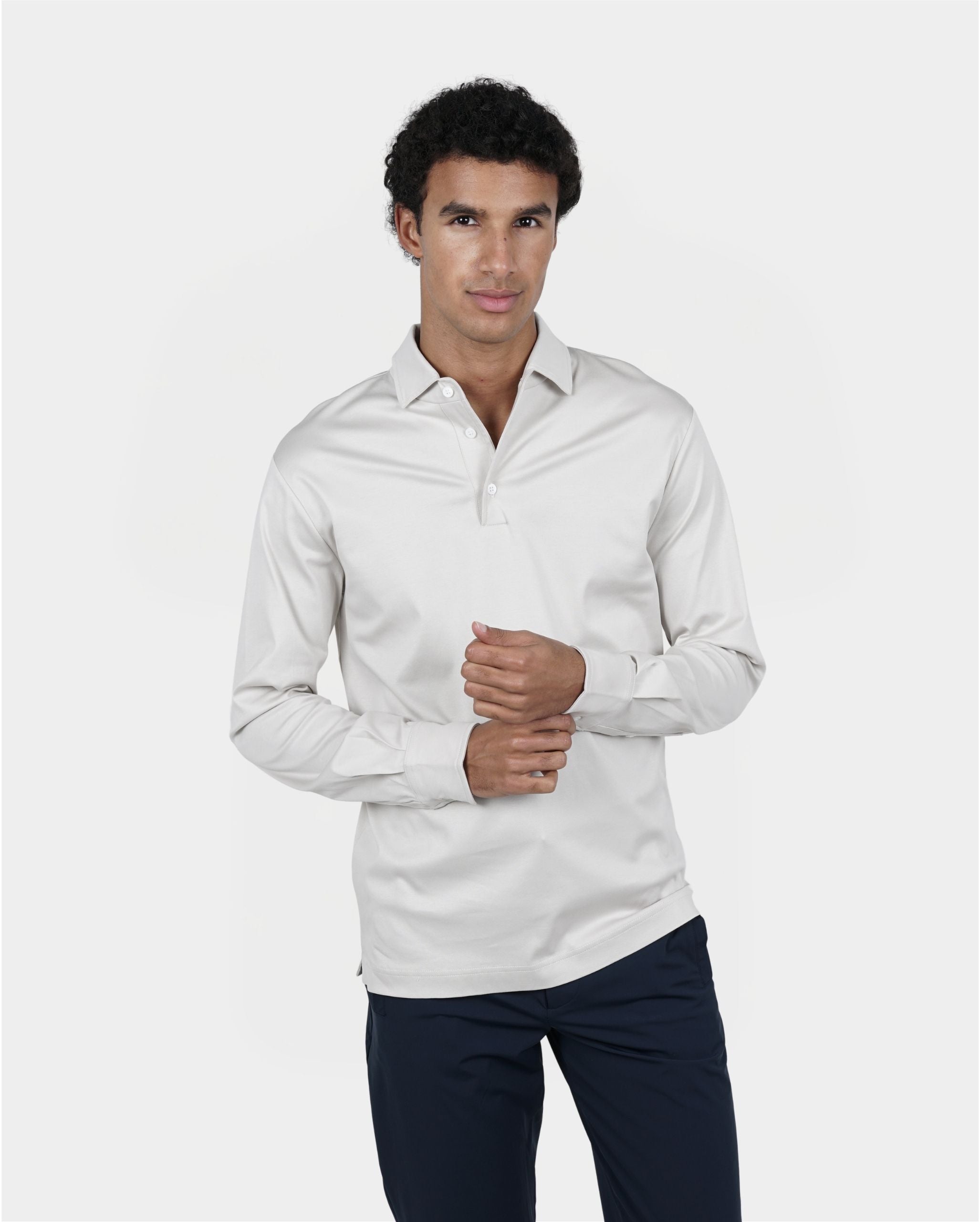 PERLA PEARL GREY LONG SLEEVE POLO