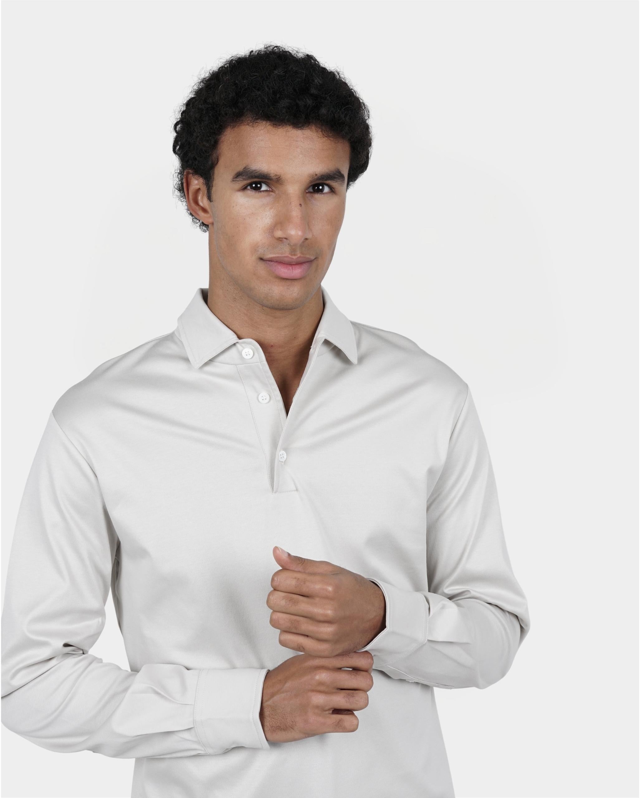 PERLA PEARL GREY LONG SLEEVE POLO