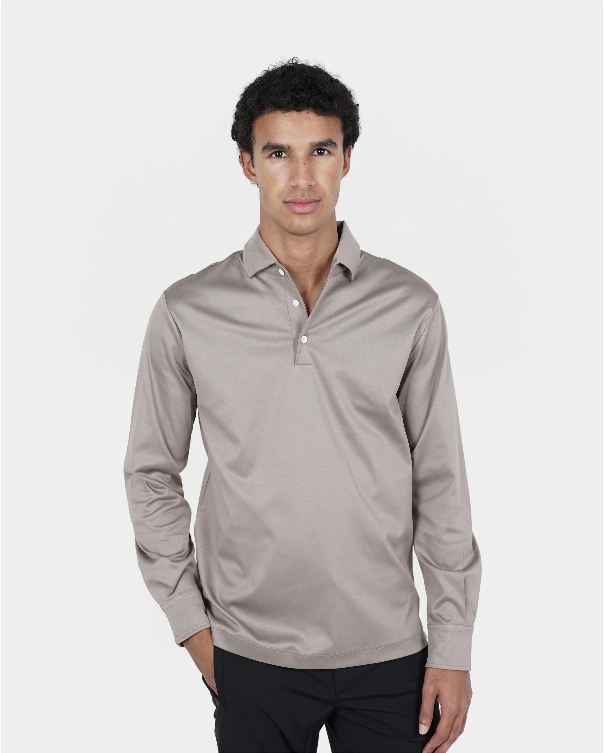 Taupe Long-Sleeve Polo