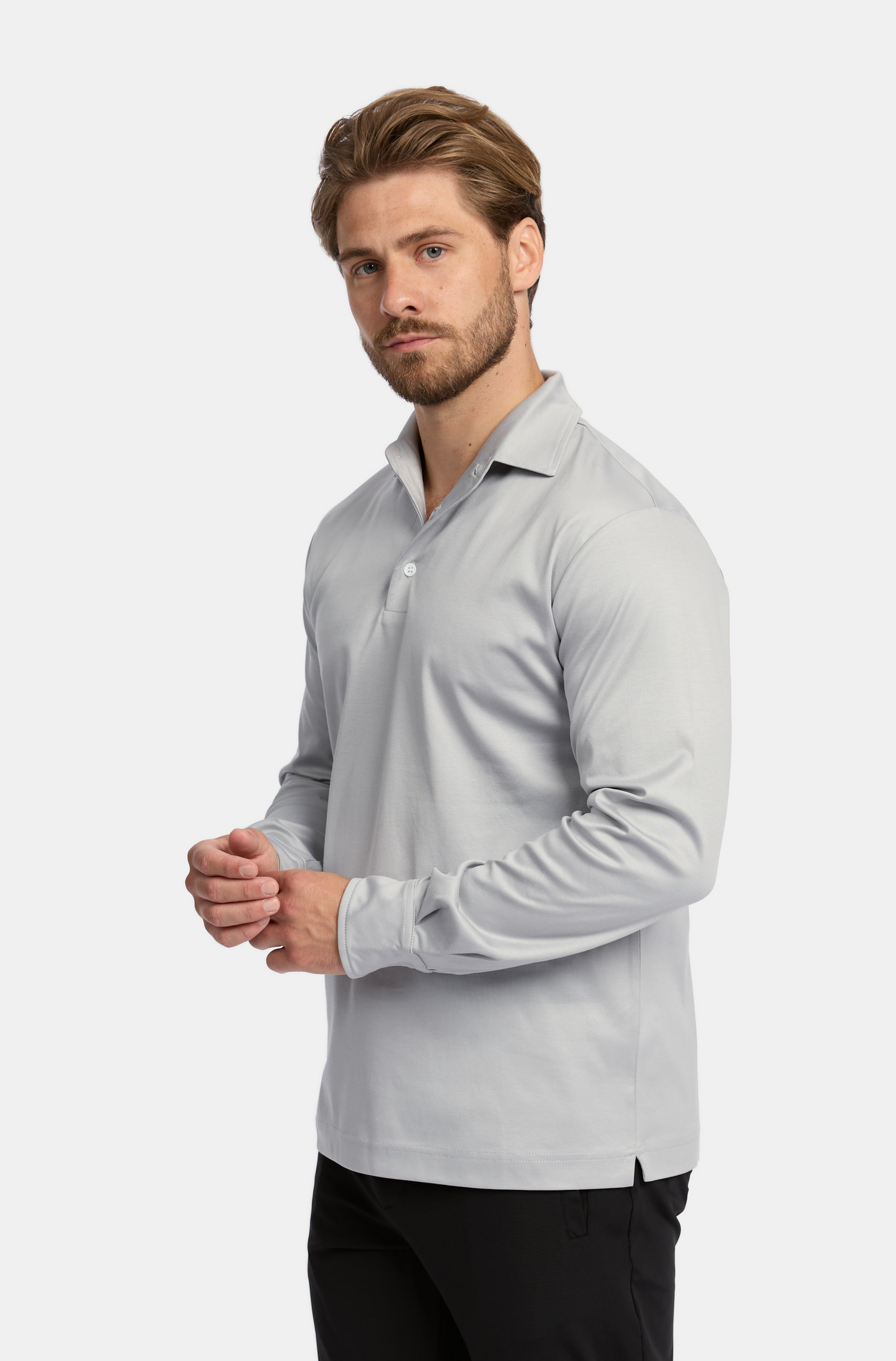 Grigio Grey Lange Mouwen Polo
