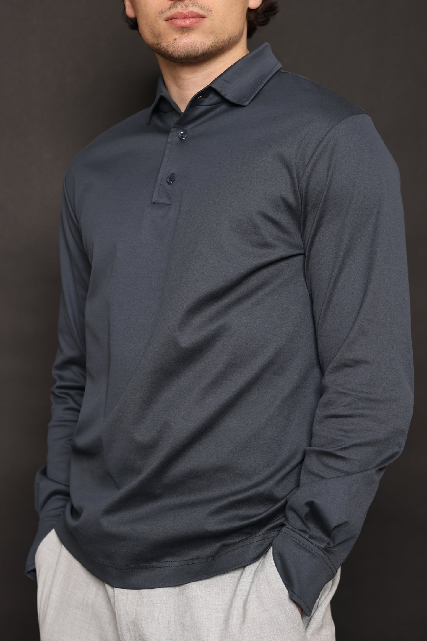 Slate Blue Lange Mouwen Polo