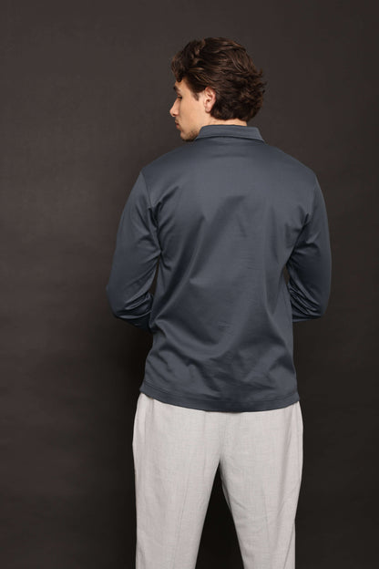 Slate Blue Lange Mouwen Polo
