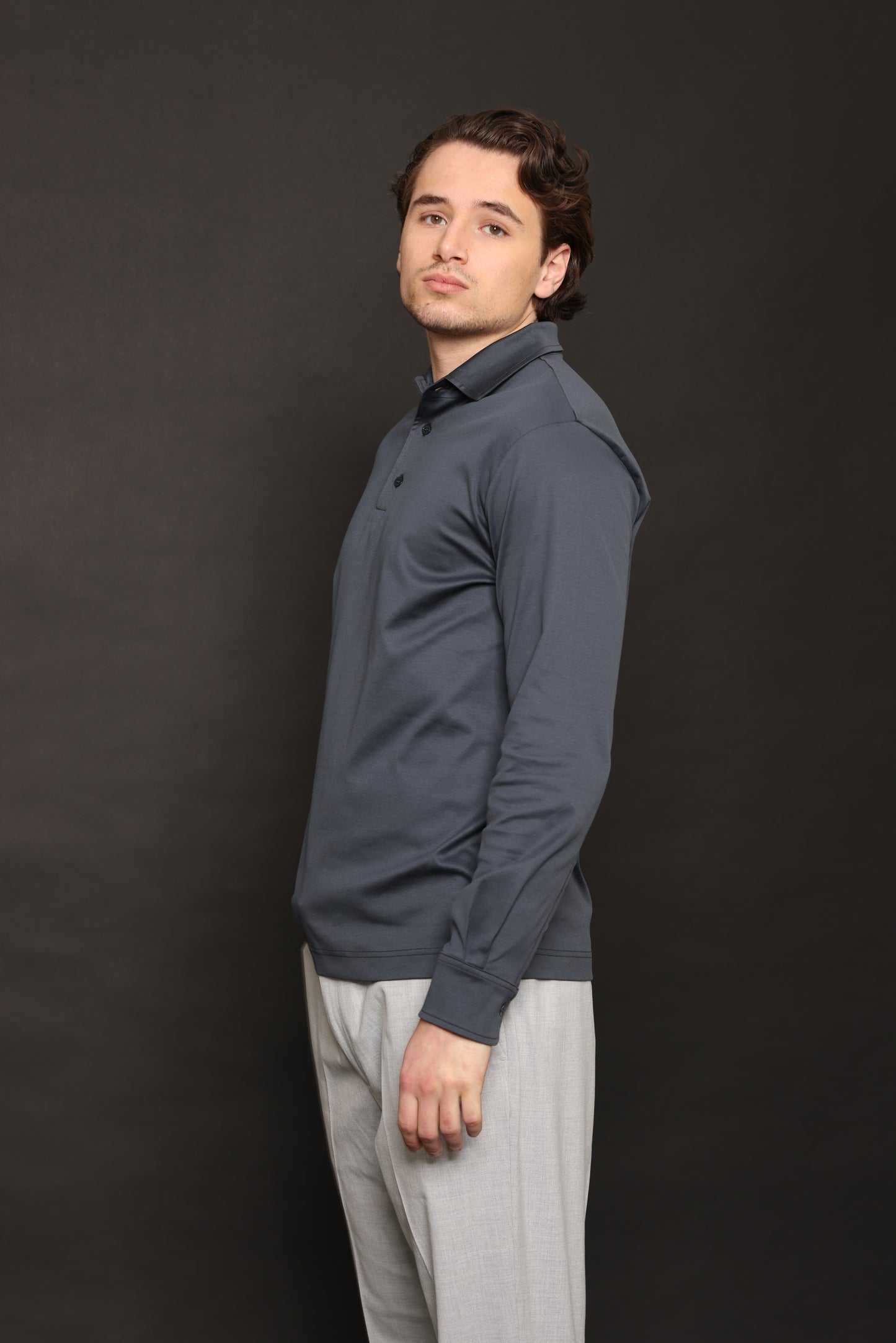 Slate Blue Lange Mouwen Polo