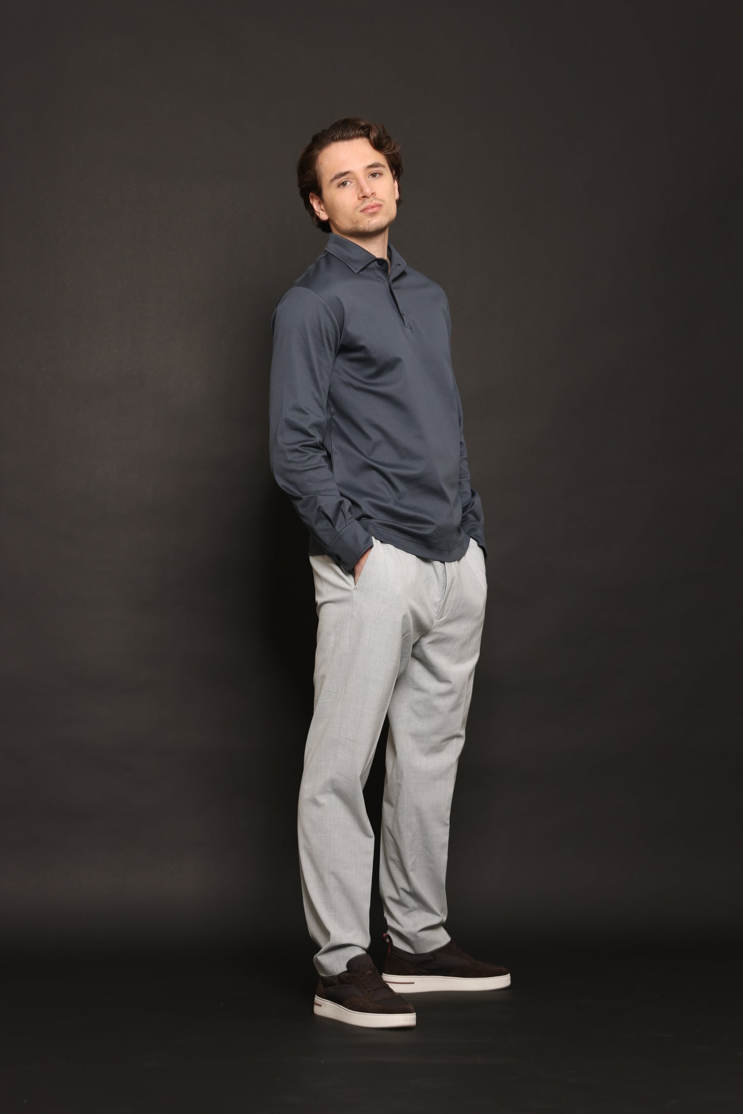 Slate Blue Lange Mouwen Polo