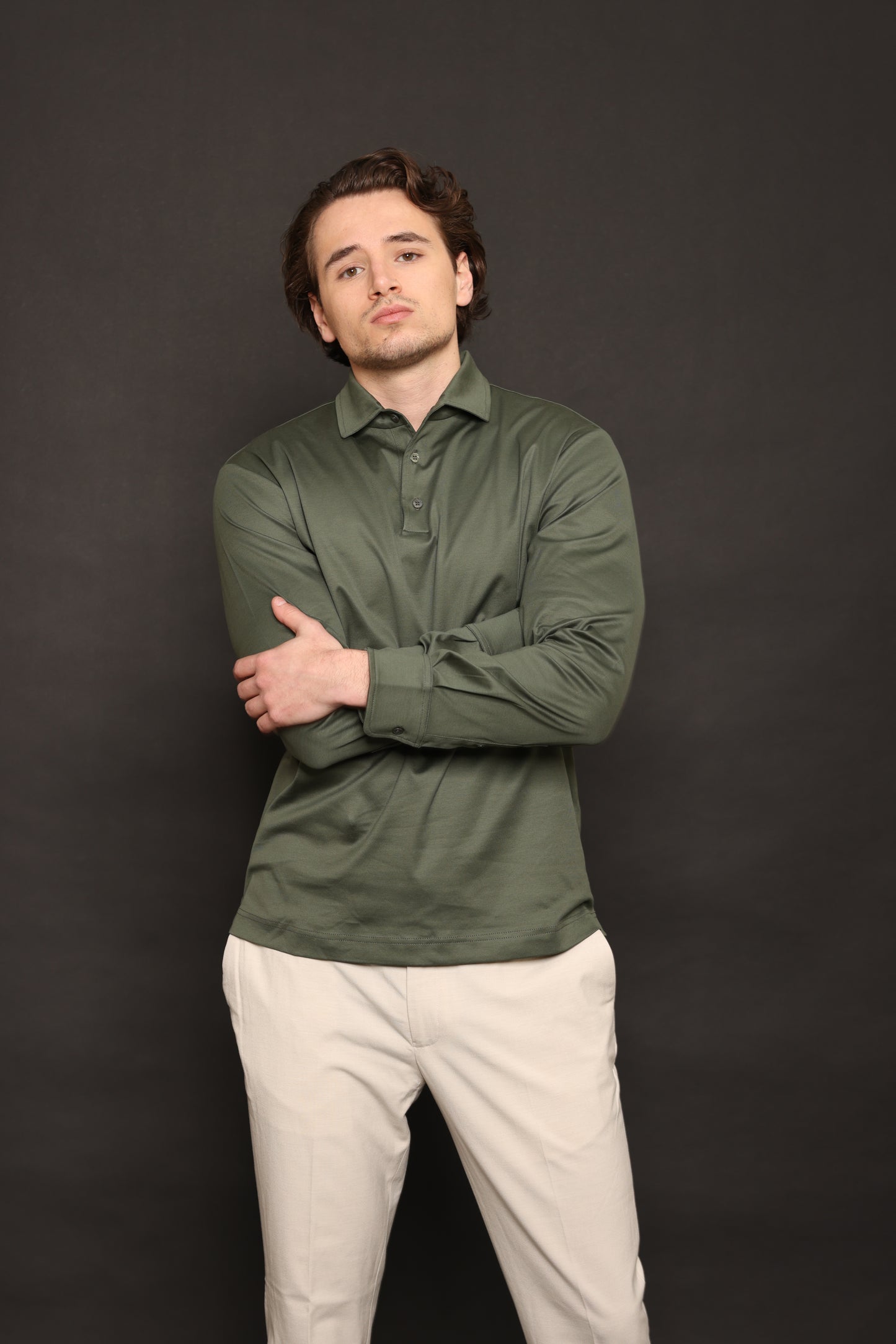 Edera Army Green Lange Mouwen Polo