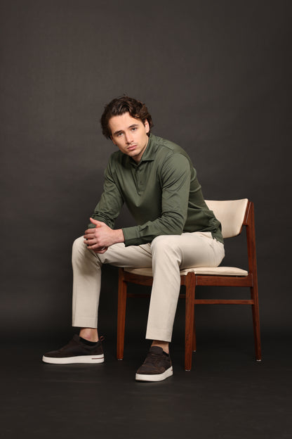 Edera Army Green Lange Mouwen Polo