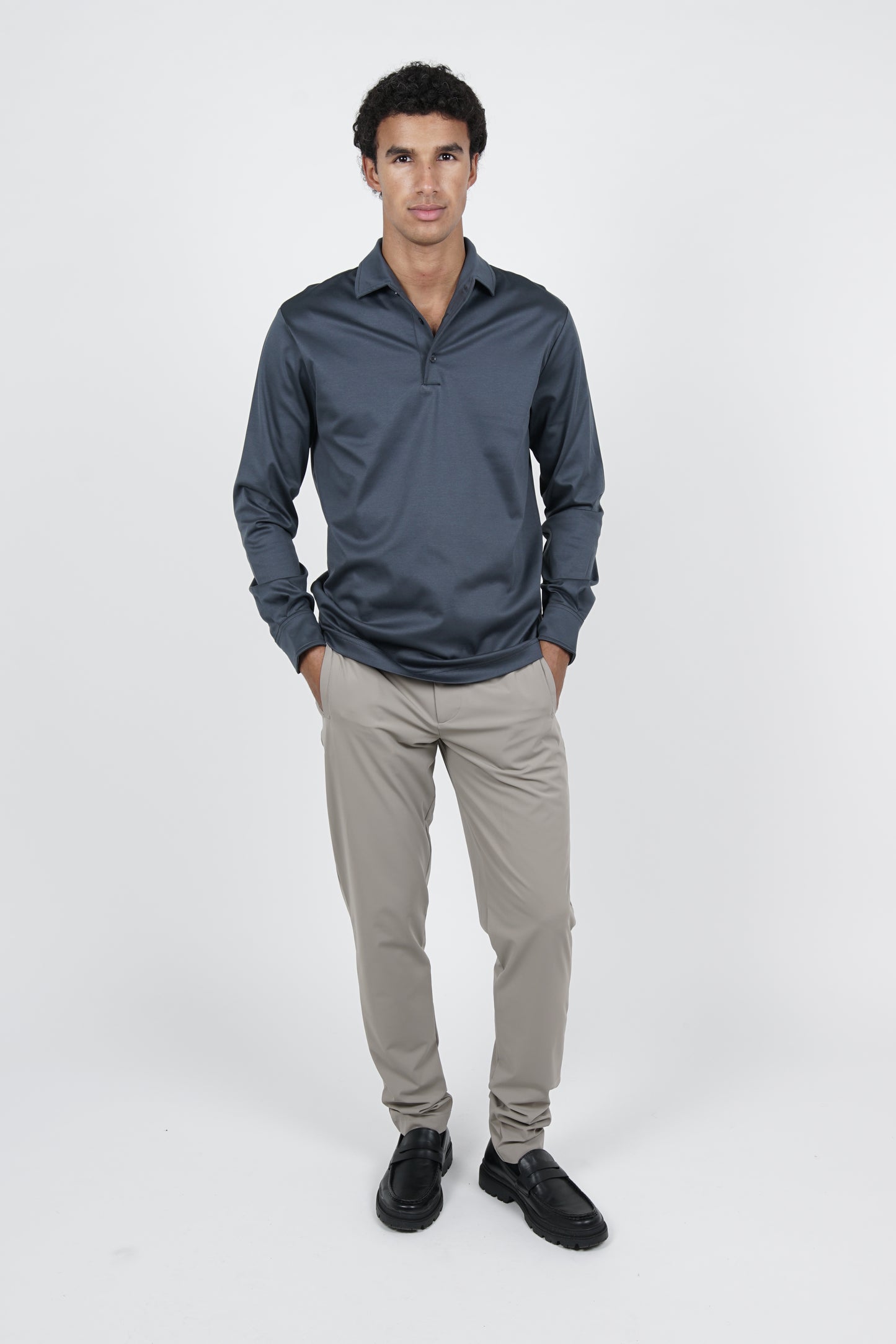 Slate Blue Lange Mouwen Polo