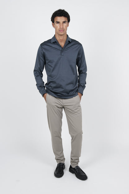 Slate Blue Lange Mouwen Polo