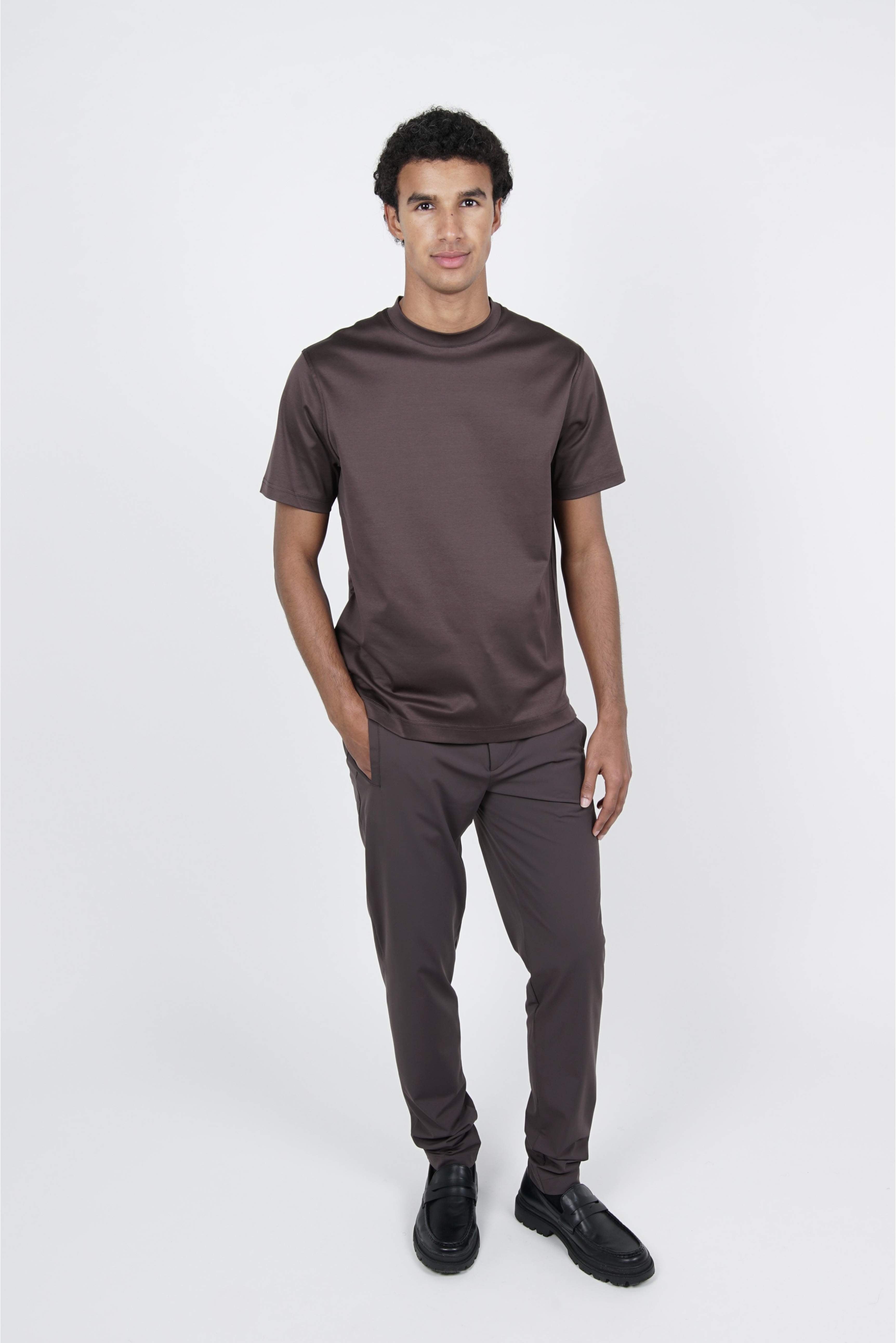 Bruin heren T-shirt van Supima katoen slim fit