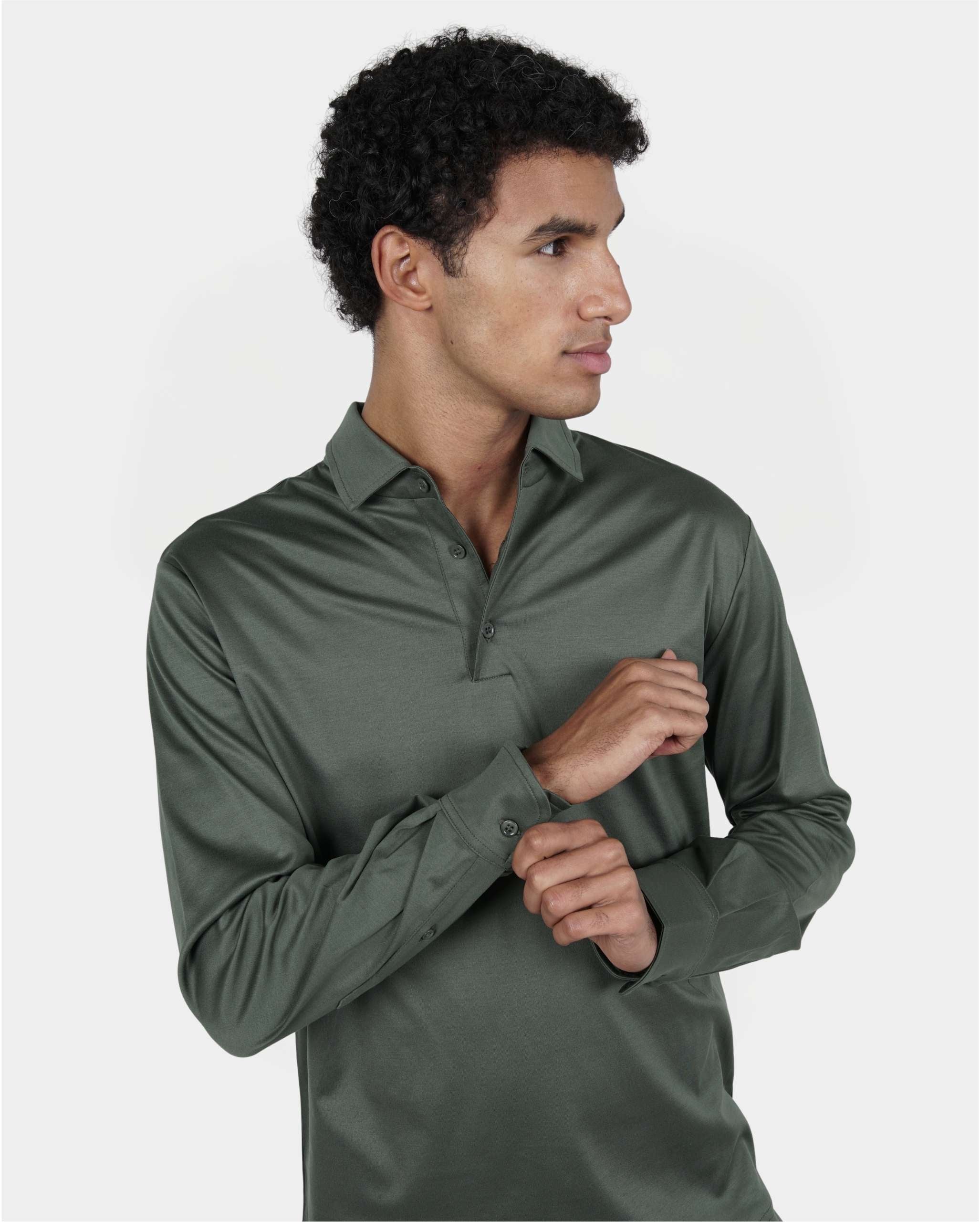 Army Green Longsleeve Polo