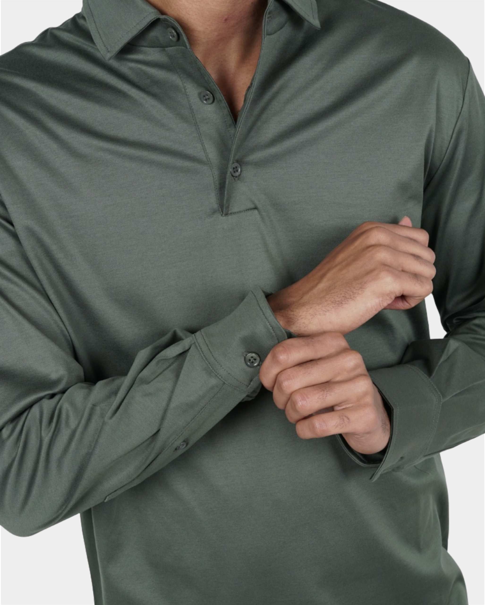 Army Green Longsleeve Polo