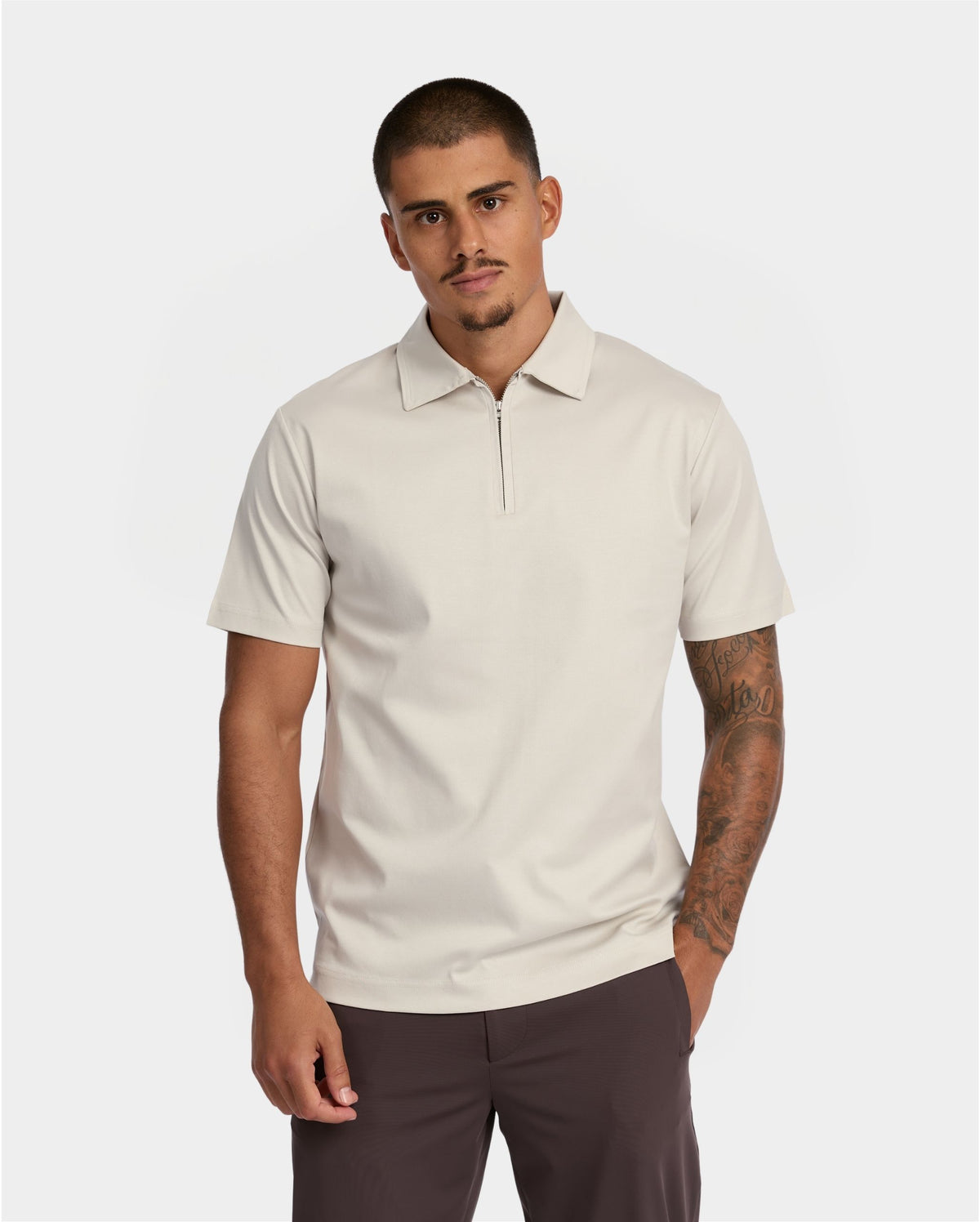Pearl Grey Polo Half-Zip